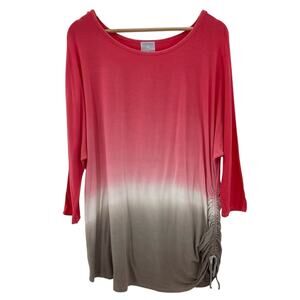 Sunday Super Soft Coral to Beige Ombré 3/4 Sleeve Ruched Side Shirt Top Size 1X